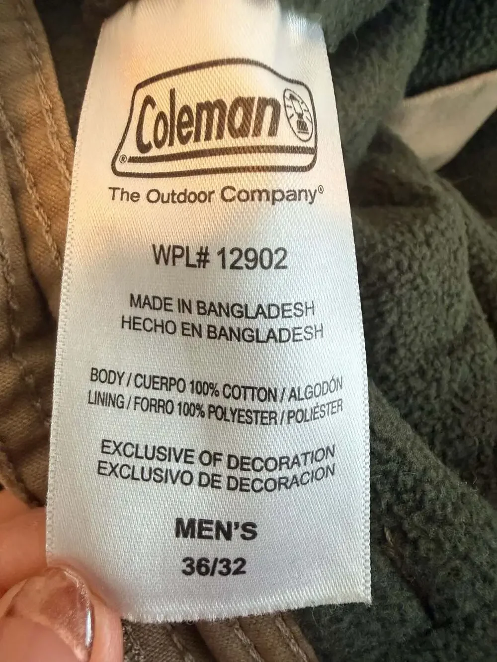 Coleman Fleece Lined Canvas Utility Work Pants Men's 36x32 Tan Khaki